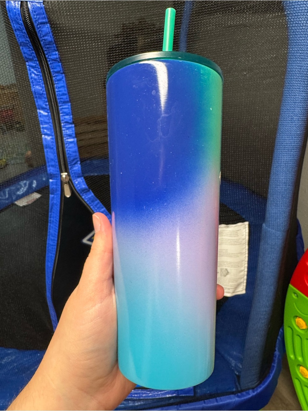 Starbucks Ombre Blue to Teal Stainless Steel Tumbler with Green Straw